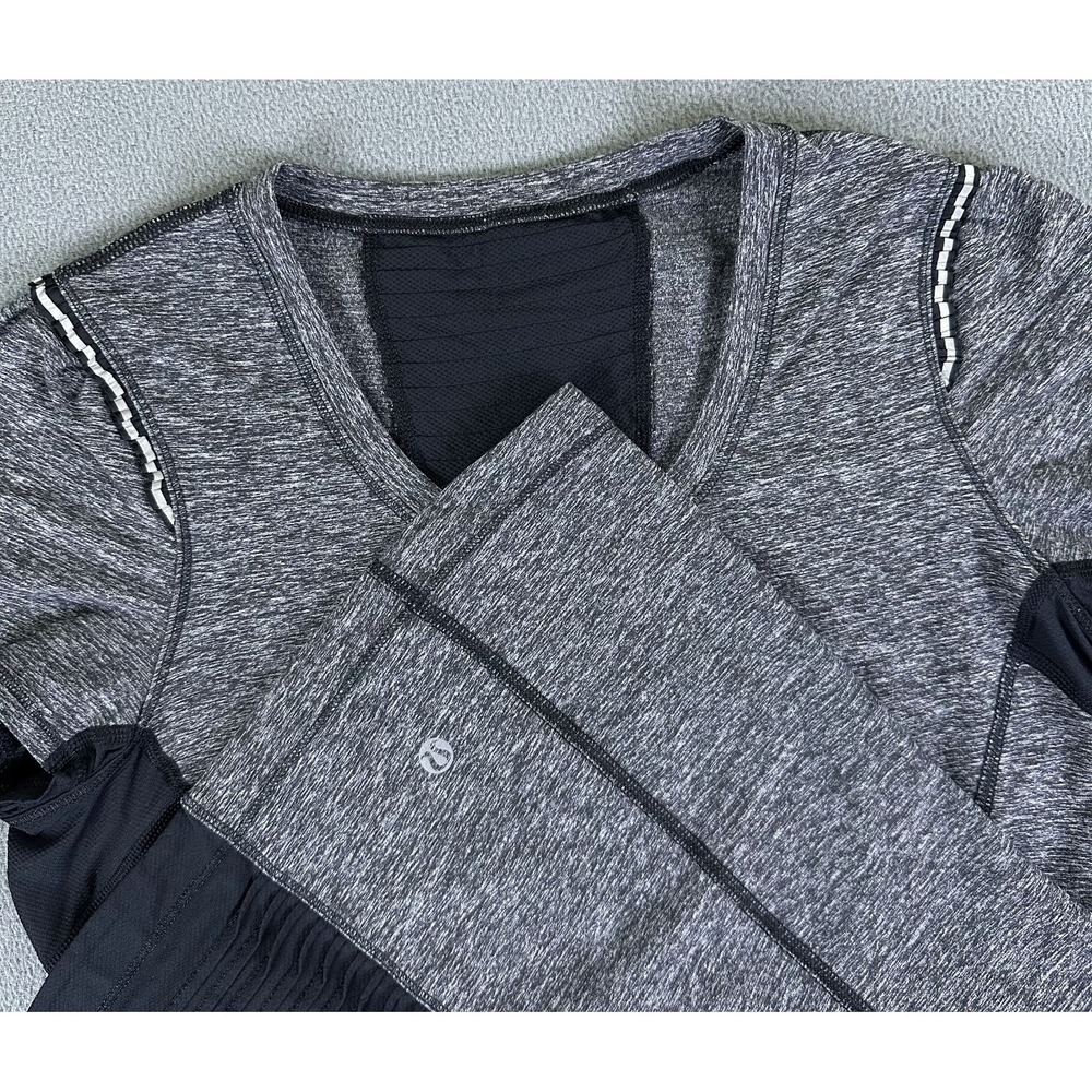 Lululemon Shirt Womens 8 Grey Star Runner Performance Training Diamond Mesh Rulu